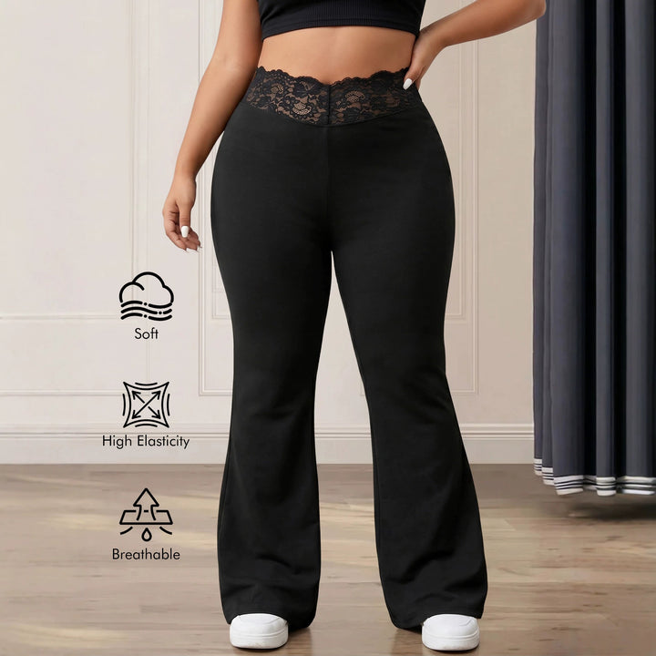 Damen Schlaghose mit hohem Spitzenbund, atmungsaktivem Stretch und sculptendem Sitz echoarchiv-