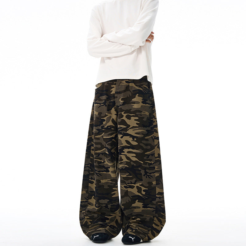 Herren Extralange Camouflage-Palazzo-Hose mit extrem weitem Bein und elastischem Bund Echo Archiv
