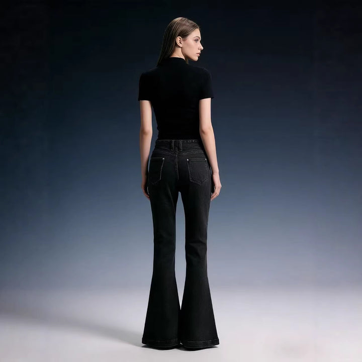 Damen nan High‑Waist Denimhose mit Schleifenbund, hoher Taille und weitem Schlag Echo Archiv