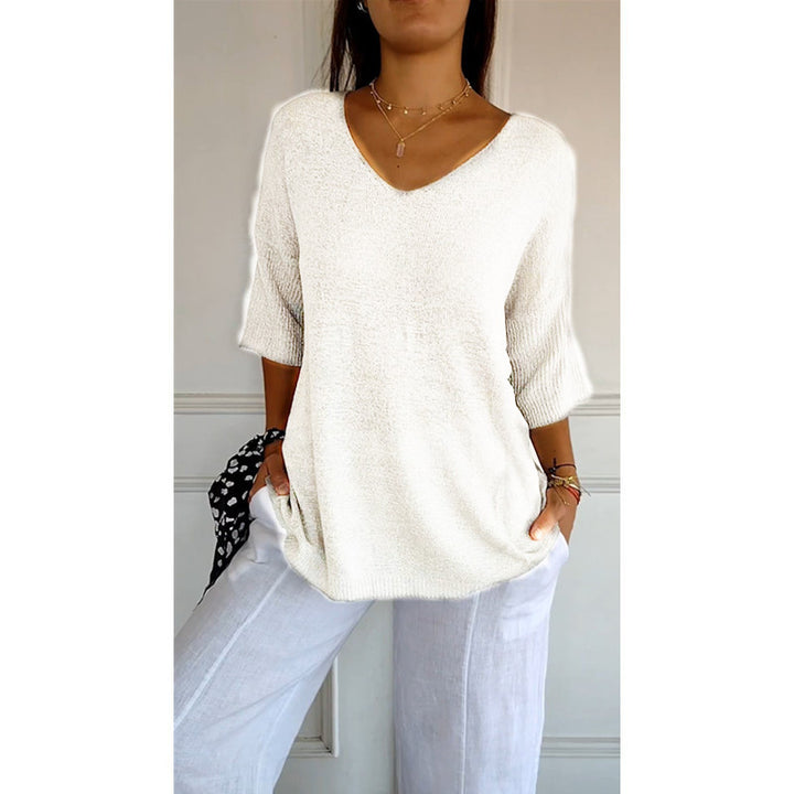 Damen nan locker sitzender V-Ausschnitt Feinstrickpullover mit dreiviertelÄrmeln Echo Archiv