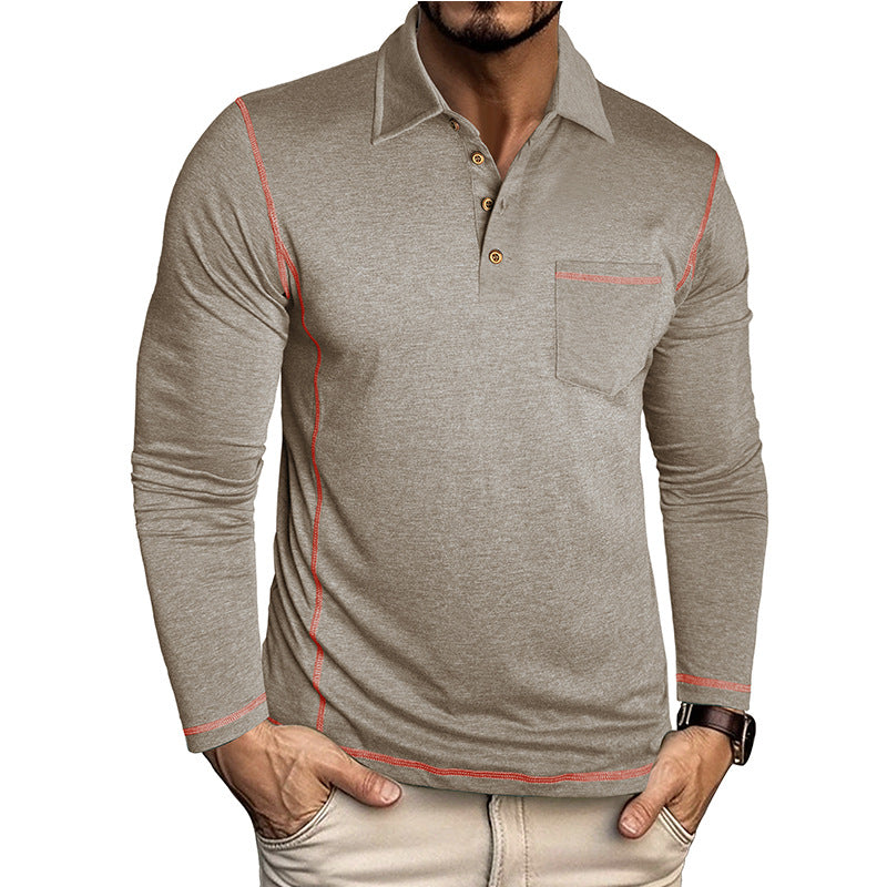 Herren Langarm-Poloshirt mit modischem Knopfdesign und Brusttasche Echoarchiv