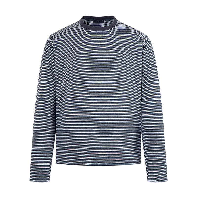 Herren Gestreiftes Langarmshirt aus Baumwollmischung mit Rundhalsausschnitt und Relaxed-Fit Echoarchiv