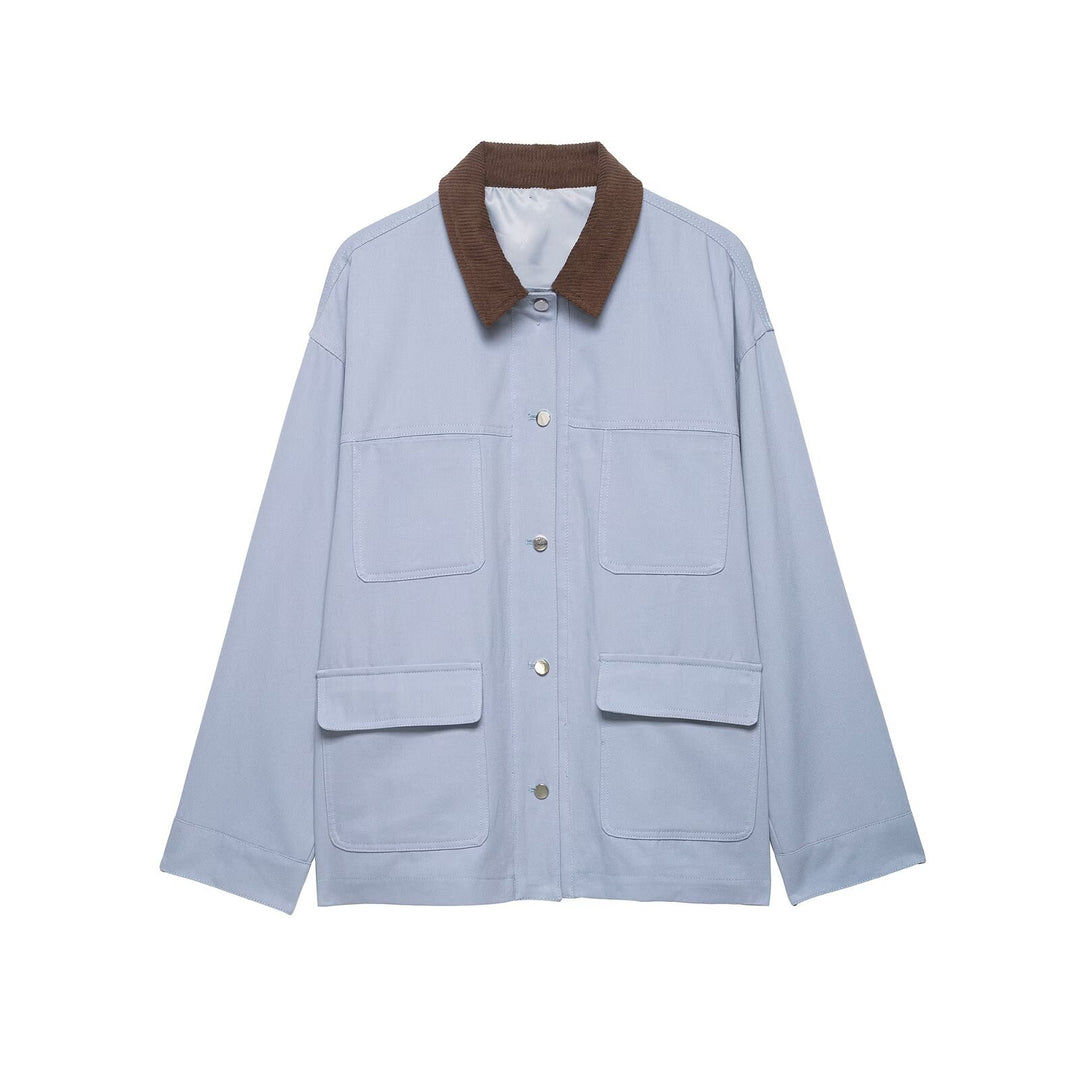 Damen Oversized Utility-Jacke mit Cordkragen und aufgesetzten Taschen Echo Archiv