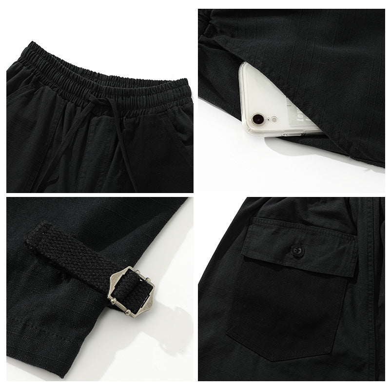 Herren weite Cropped Cargo‑Hose mit elastischem Tunnelzugbund, aufgesetzten Taschen und verstellbaren Knöchelriemen Echoarchiv