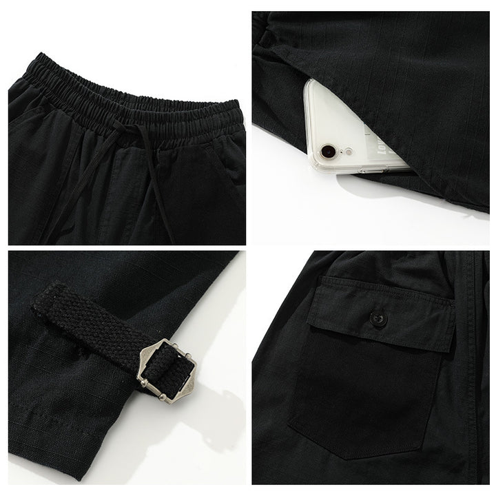 Herren weite Cropped Cargo‑Hose mit elastischem Tunnelzugbund, aufgesetzten Taschen und verstellbaren Knöchelriemen Echoarchiv