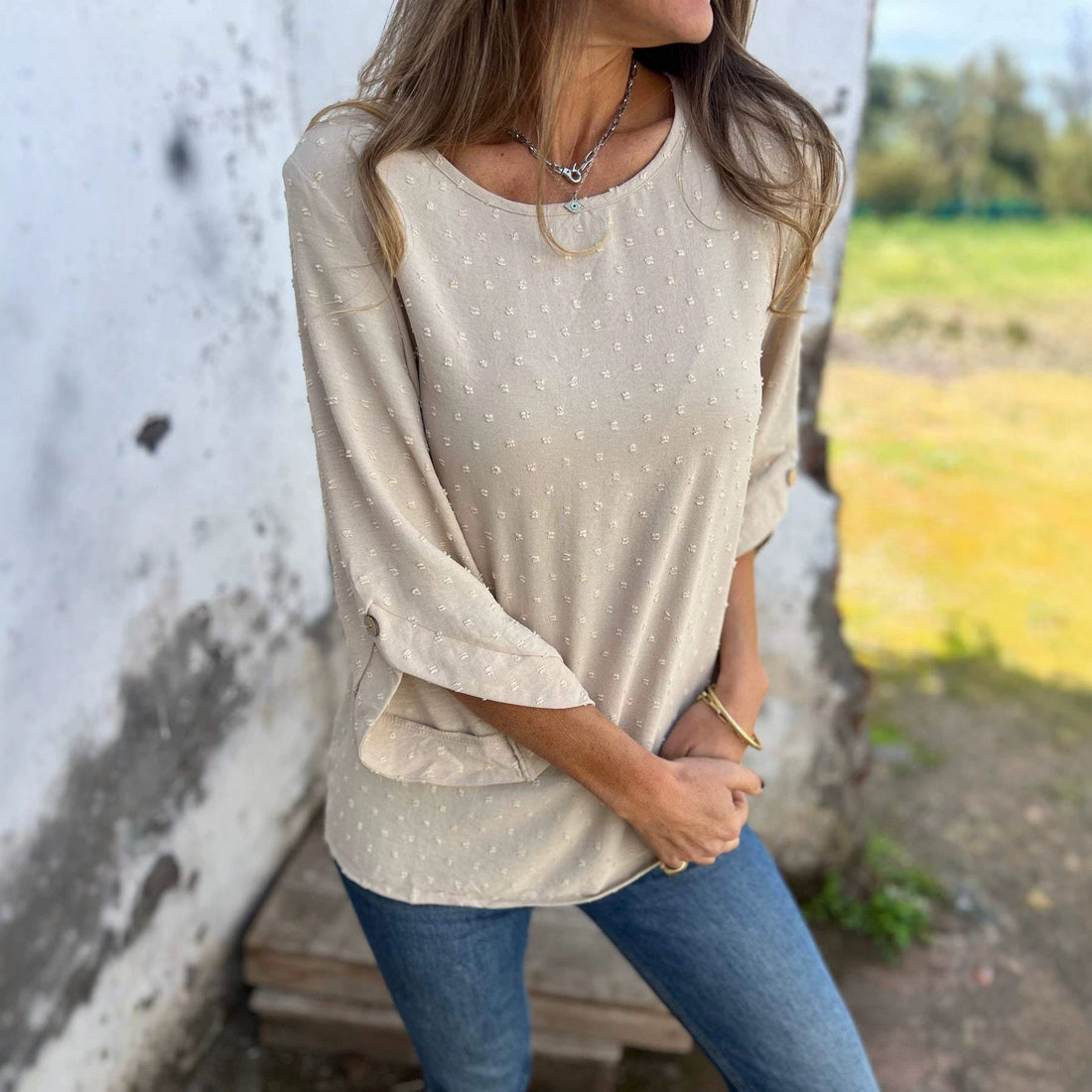 Damen Bluse mit Strukturpunktmuster und dreiviertel Ärmel Echo Archiv