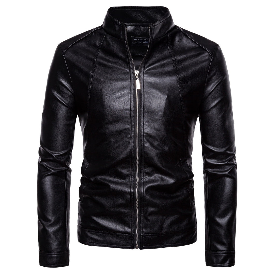 Herren Slim-Fit Biker-inspirierte Kunstlederjacke mit Stehkragen und minimalistischer Nahtführung Echo Archiv