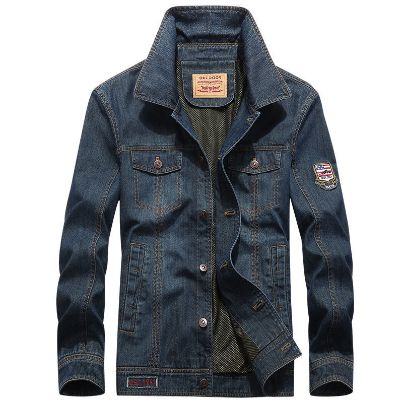 Herren Jeansjacke im Worker‑Stil mit Aufnäher und Mesh‑Futter – Denvaro