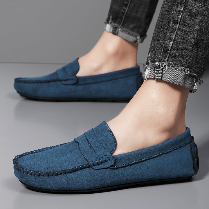Herren elegante Veloursleder-Mokassin Fahrerhalbschuhe mit handgenähter Vordernaht und flexibler Gummiprofilsohle Echo Archiv