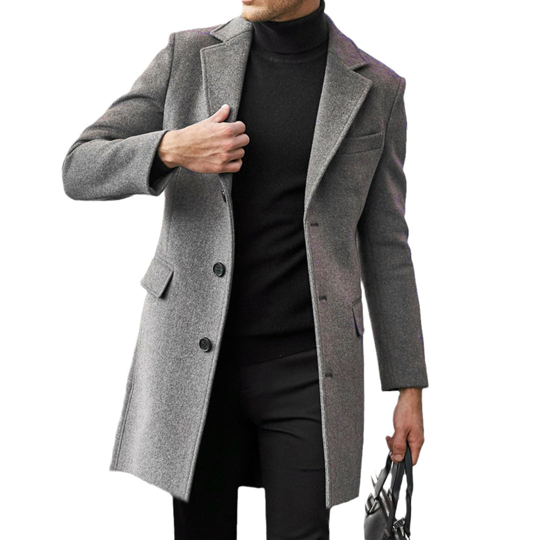 Herren eleganter Wollmantel mit klassischem Revers und verdeckten Knöpfen Echoarchiv