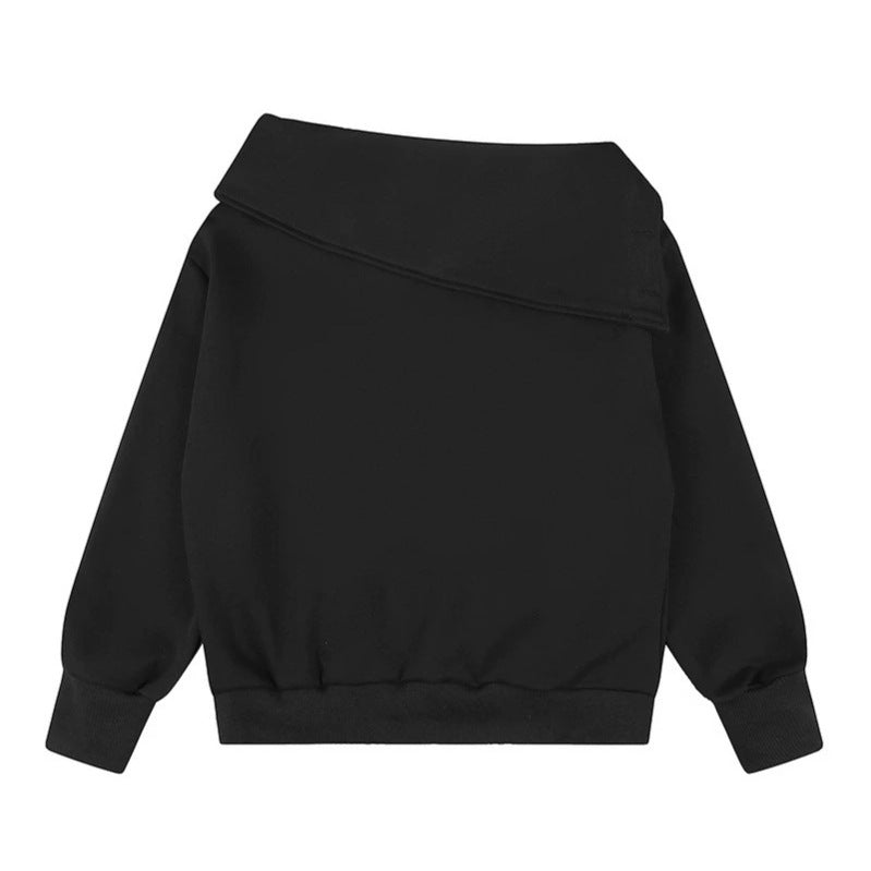 Damen Asymmetrisches Sweatshirt mit weitem Schalkragen, Zierknopfleiste und Perlenapplikation Echoarchiv