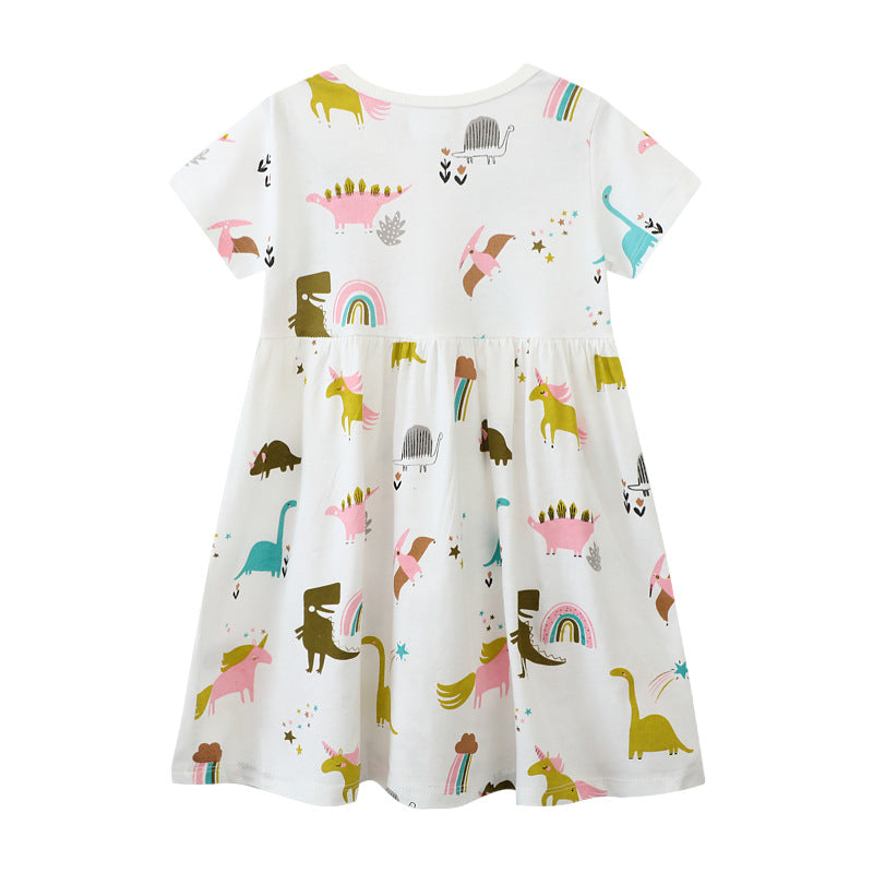 Mädchen Freizeitkleid mit verspielten Dinosaurier- und Einhorn-Motiven Echo Archiv