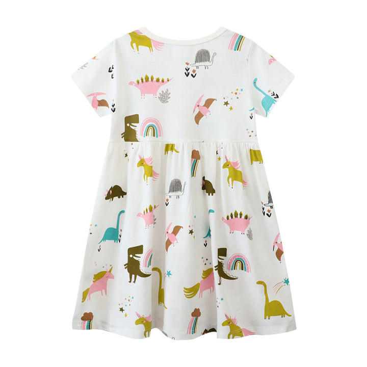 Mädchen Freizeitkleid mit verspielten Dinosaurier- und Einhorn-Motiven Echo Archiv