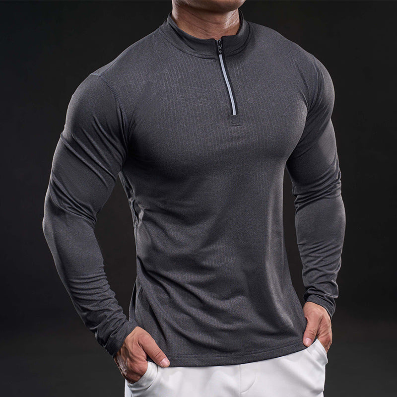 Herren sportliches Langarm-Funktionsshirt mit Stehkragen Echoarchiv