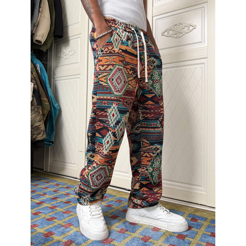 Herren Gemusterte Freizeithose mit komfortablem Gummizug und seitlichen Taschen Echo Archiv