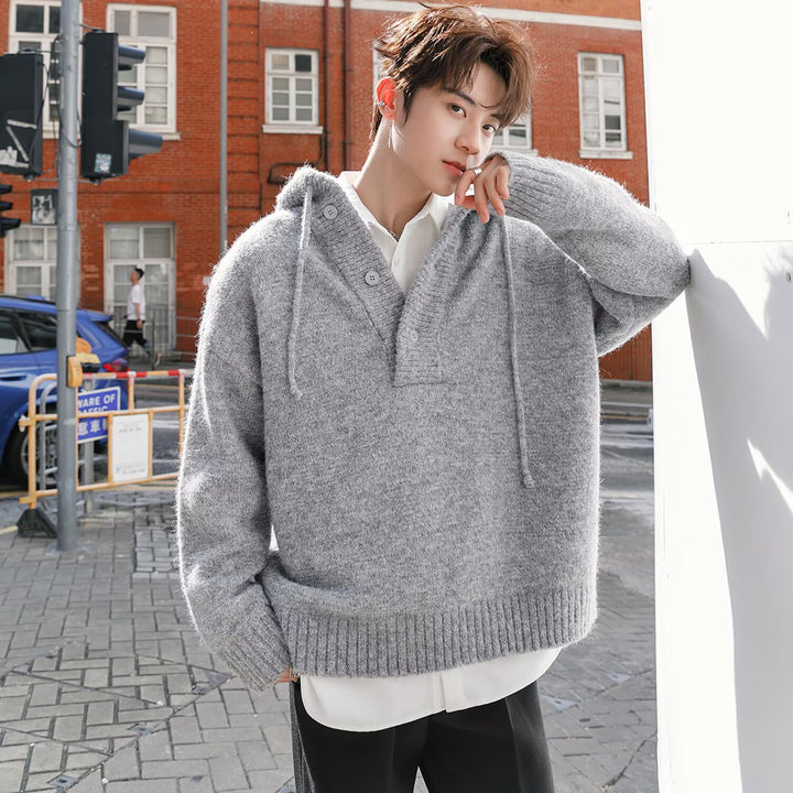 Herren Modischer Grobstrickpullover mit Kapuze Echoarchiv