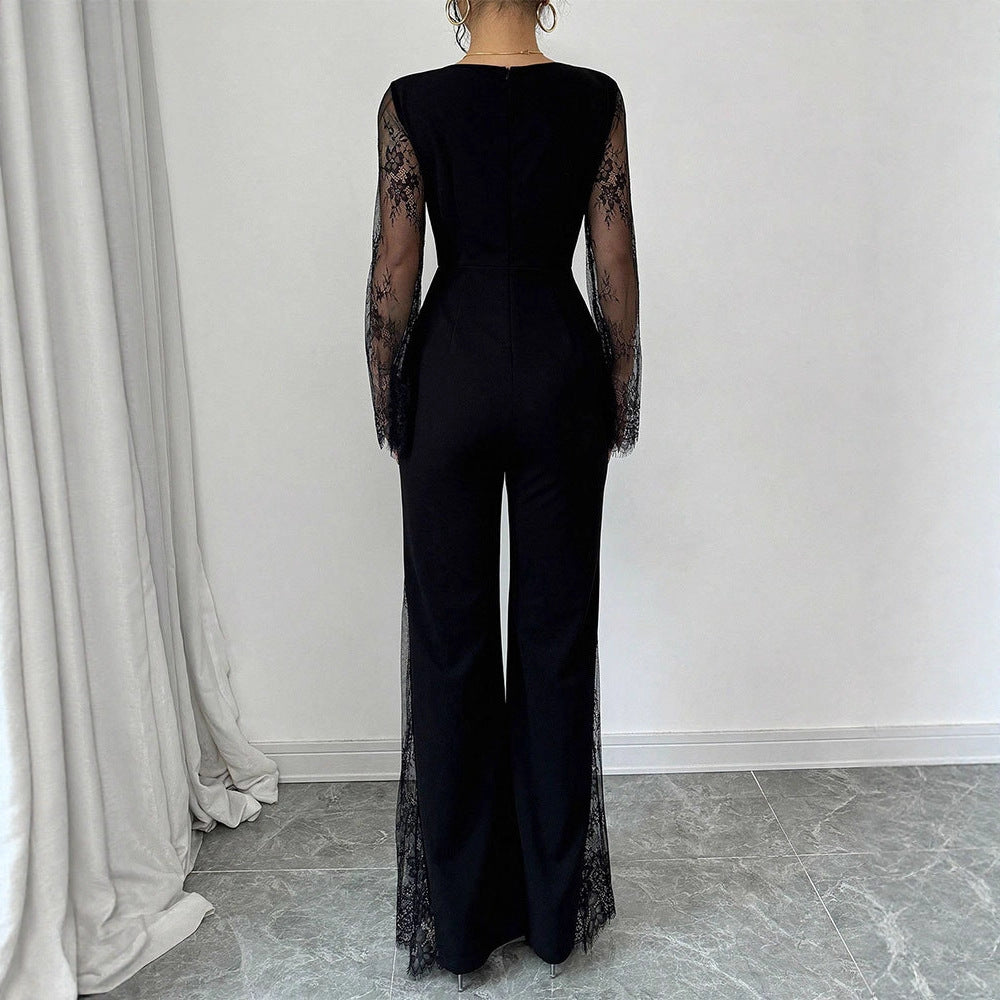 Damen Eleganter Jumpsuit mit schimmernder Spitze und weitem Bein Echo Archiv