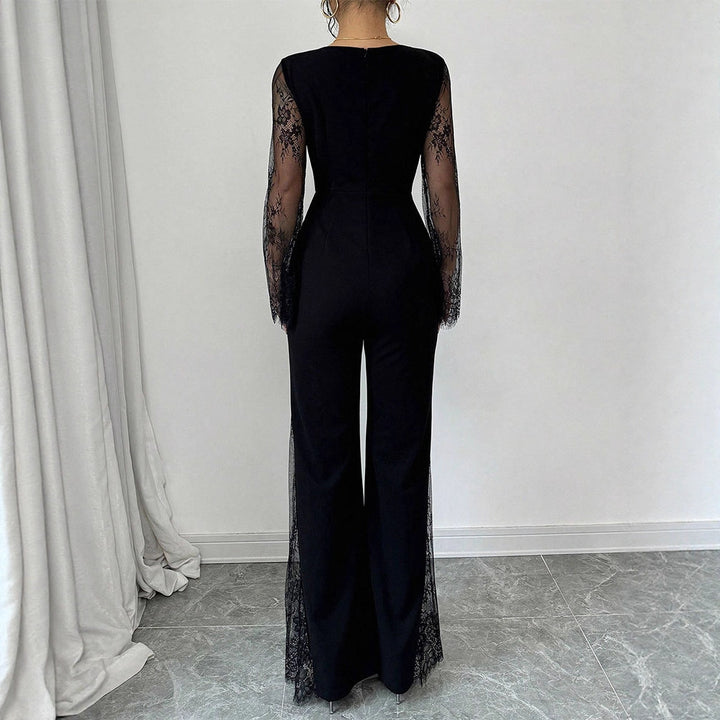 Damen Eleganter Jumpsuit mit schimmernder Spitze und weitem Bein Echo Archiv