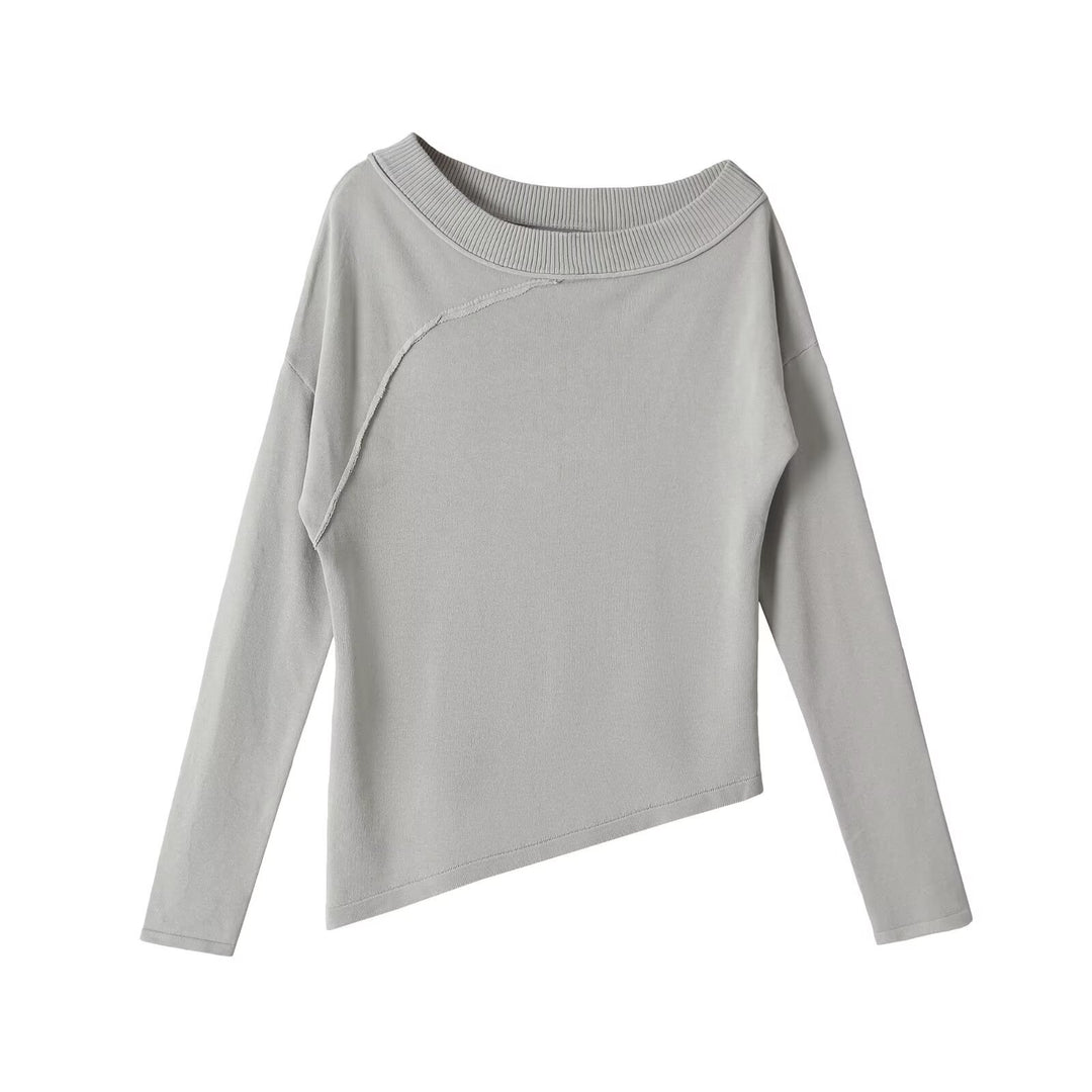 Damen Asymmetrisches Feinstrick-Longsleeve mit weitem U-Boot-Ausschnitt Echoarchiv
