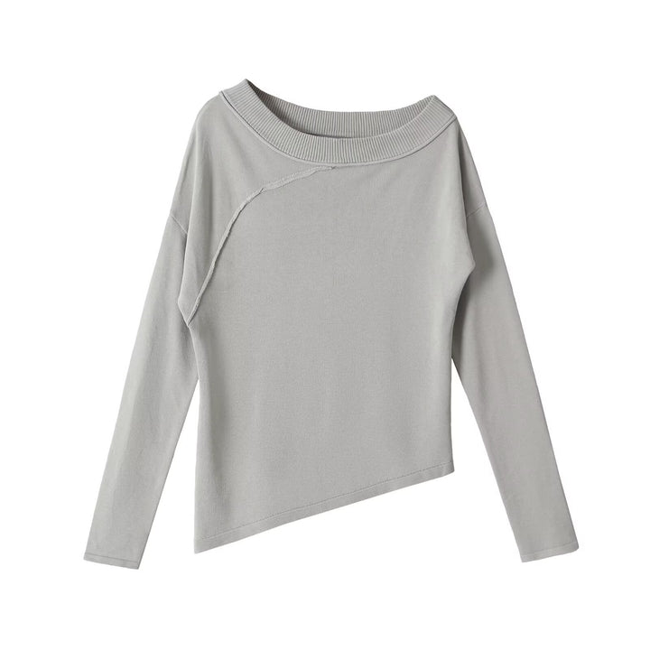Damen Asymmetrisches Feinstrick-Longsleeve mit weitem U-Boot-Ausschnitt Echoarchiv