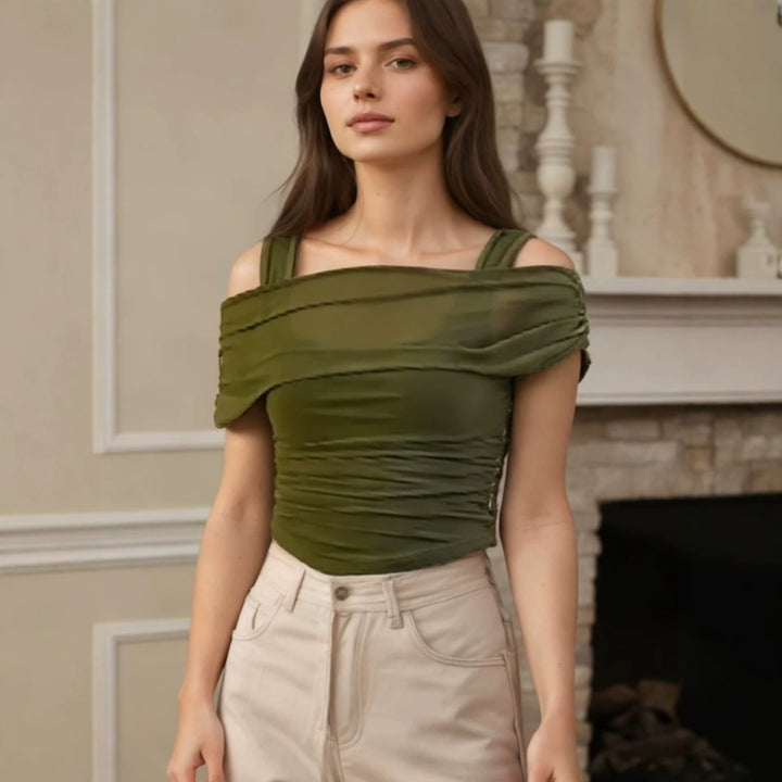 Damen Off-Shoulder Oberteil mit Raffung Echo Archiv