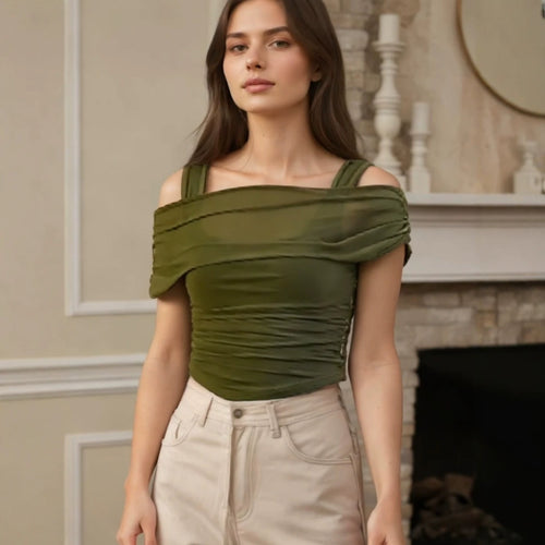 Damen Off-Shoulder Oberteil mit Raffung Echo Archiv