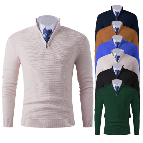 Herren Slim-Fit Feinstrickpullover mit Halbzip und strukturierter Wellenoptik Echo Archiv