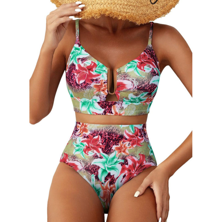Damen Hoch geschnittener Bikini mit floralem Muster und Leo-Print Echo Archiv