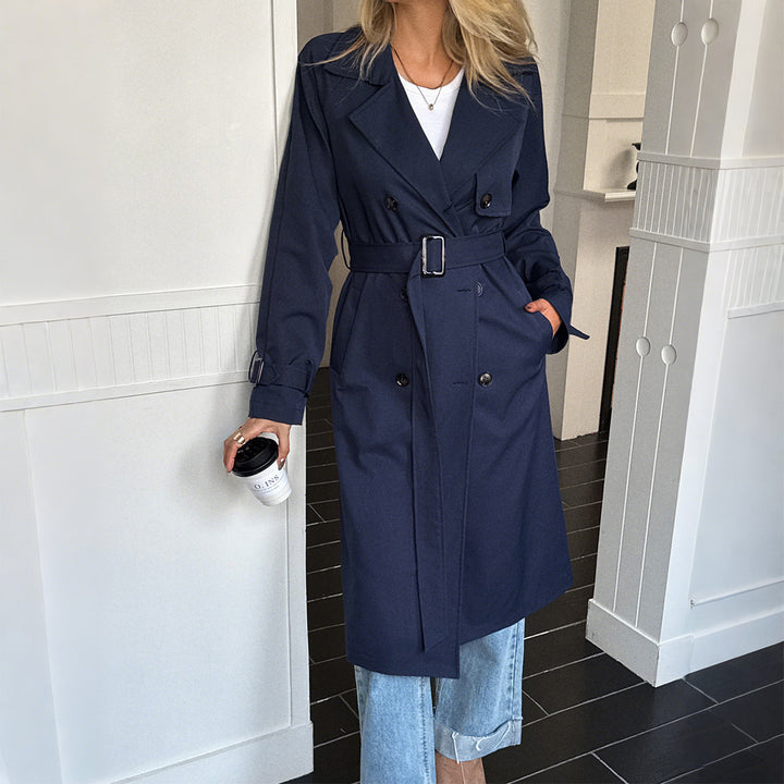 Damen klassischer Trenchcoat mit Doppelreihe, Taillengürtel, verstellbaren Manschetten und geraden Knopfleiste – Avérine