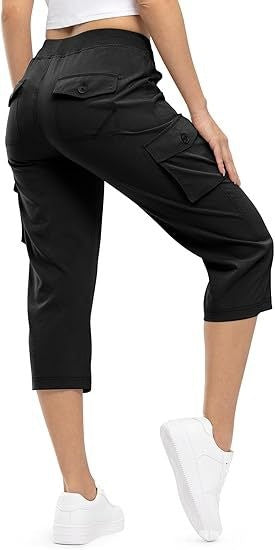 Damen Capri Cargo-Hosen in Bermuda-Länge mit hoher Taille und aufgesetzten Klappentaschen Echoarchiv