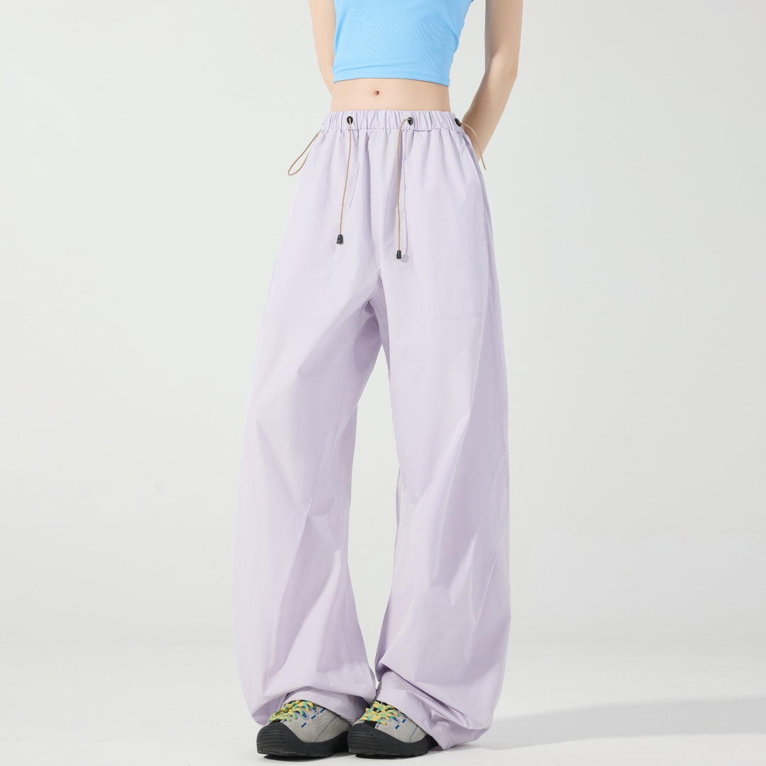 Damen Weite Nylon-Baggyhose mit elastischem Tunnelzugbund & Utility‑Taschen Echoarchiv
