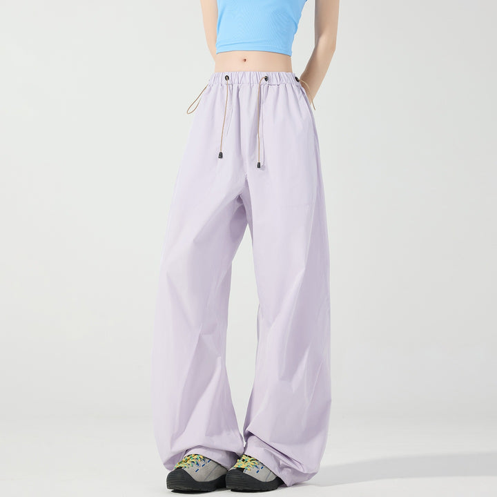 Damen Weite Nylon-Baggyhose mit elastischem Tunnelzugbund & Utility‑Taschen Echoarchiv