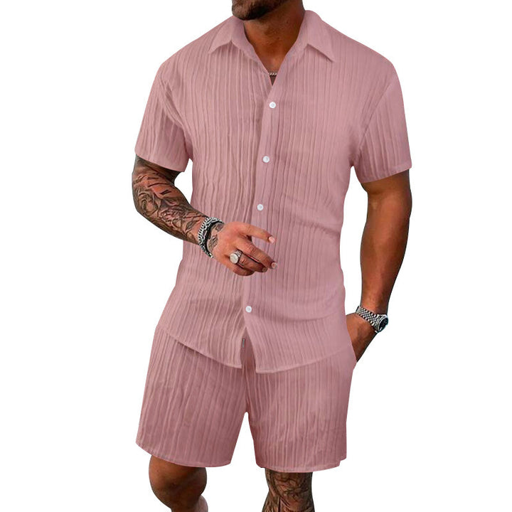 Herren modisches Kurzarmhemd und Shorts-Set mit strukturiertem Design Echoarchiv