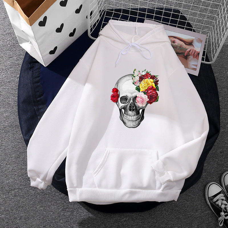 Unisex Kapuzenpullover mit floraler Totenkopf-Illustration, Oversize-Fit und French-Terry-Qualität – Auréline