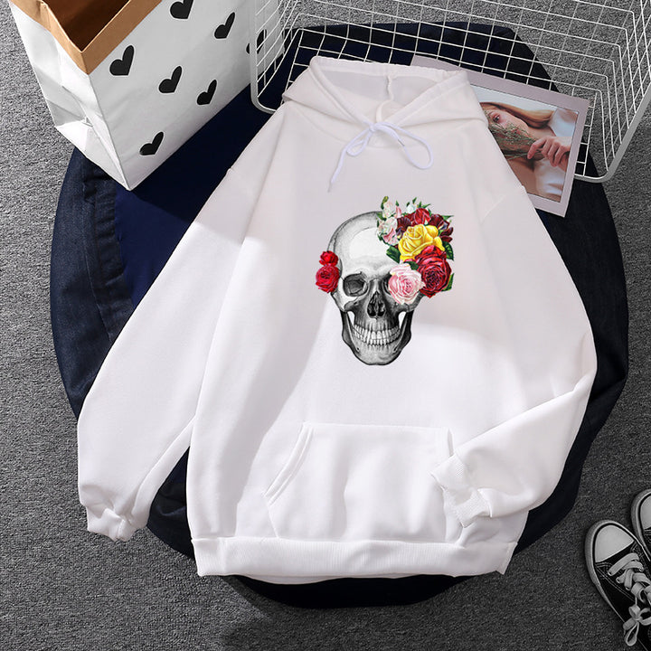 Unisex Kapuzenpullover mit floraler Totenkopf-Illustration, Oversize-Fit und French-Terry-Qualität – Auréline