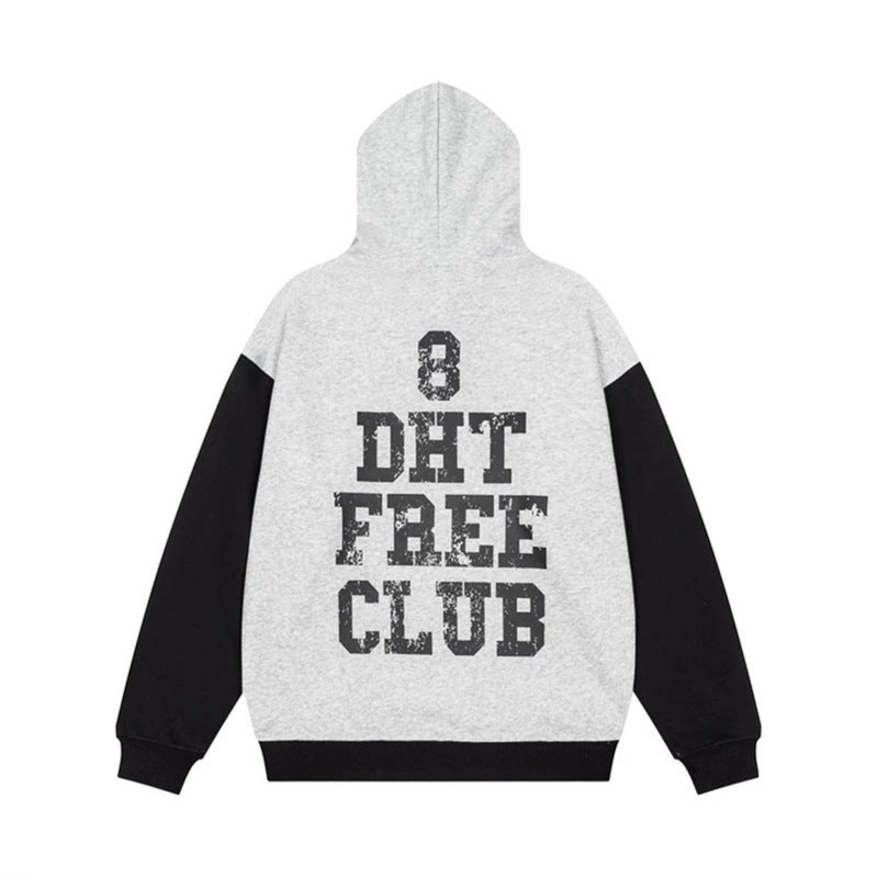 Damen Kapuzen-Sweatshirt im College-Style mit Kontrastärmeln, Kängurutasche und Vintage-Print Echoarchiv