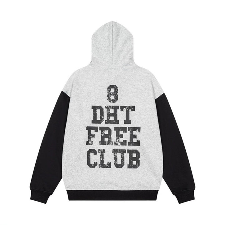 Damen Kapuzen-Sweatshirt im College-Style mit Kontrastärmeln, Kängurutasche und Vintage-Print Echoarchiv