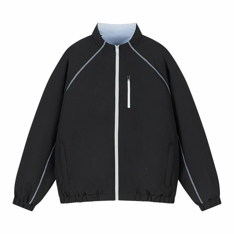 Unisex Leichte Übergangsjacke mit Raglanärmeln, durchgehendem Reißverschluss, Brusttasche und elastischem Saum Echoarchiv