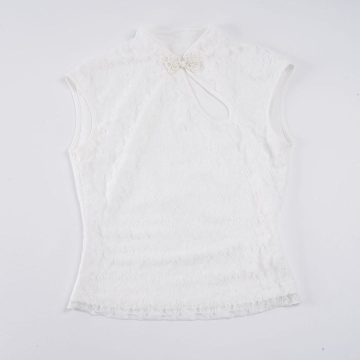 Damen Crop-Top mit floralem Spitzenmuster und raffiniertem Halterneck Echo Archiv
