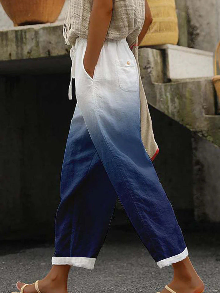 Damen Weite Leinenhose mit handgewebtem Muster Echoarchiv