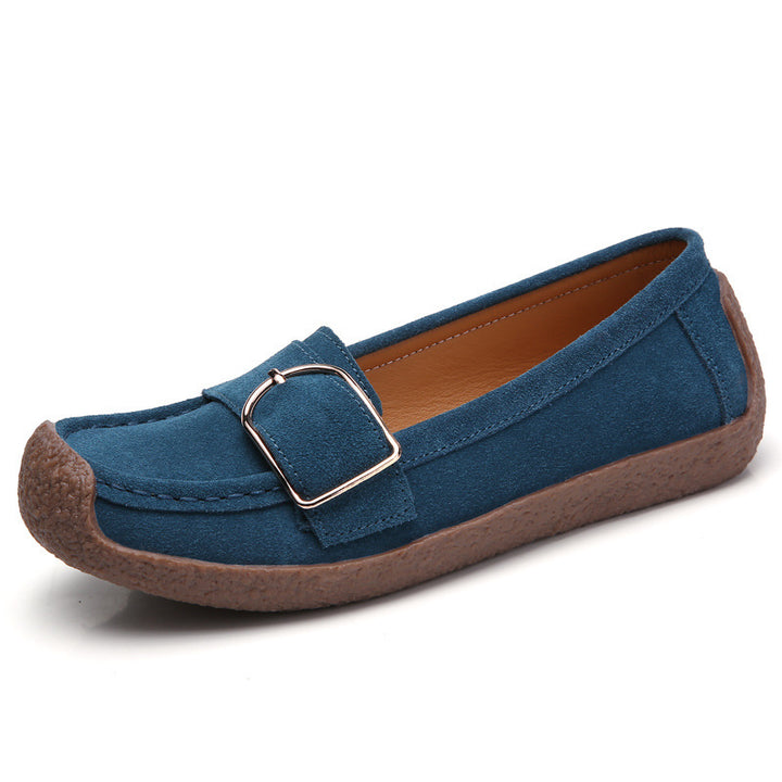 Damen nan Mokassin-Slipper aus Veloursleder mit dekorativer Metallschnalle, gepolstertem Fußbett und rutschfester Gummilaufsohle Echo Archiv