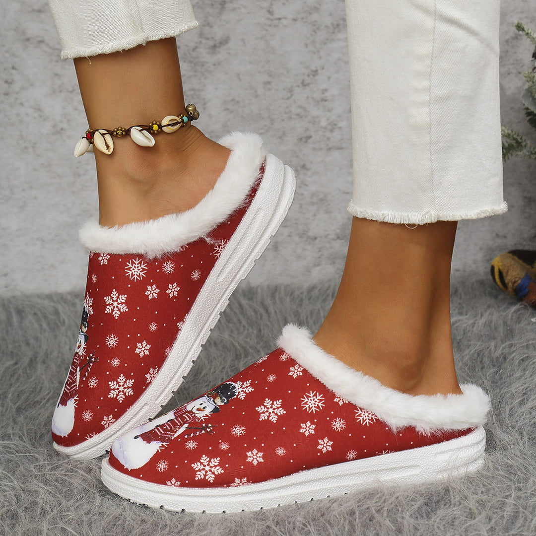Damen Gefütterte Weihnachtliche Slip-On Hausschuhe mit Schneemann‑Print Echo Archiv