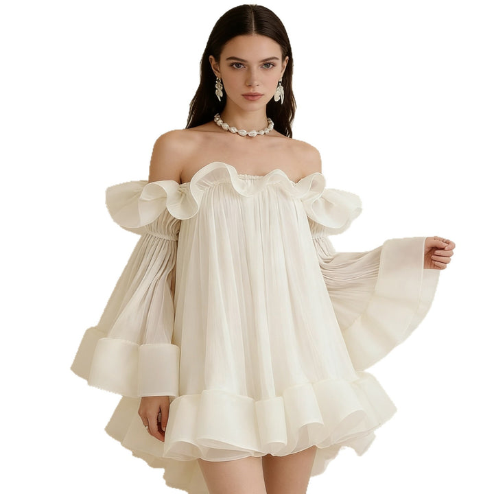Damen Verspielt-romantisches Minikleid mit Volants und schulterfreiem Design Echo Archiv