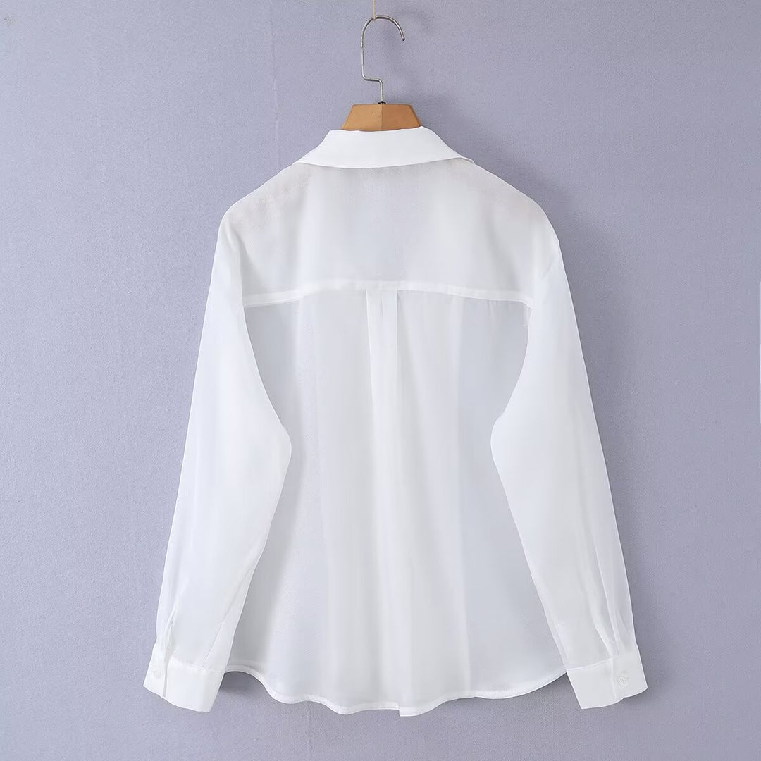 Damen Leichte Chiffon-Hemdbluse mit Oversize-Schnitt und Manschetten Echo Archiv