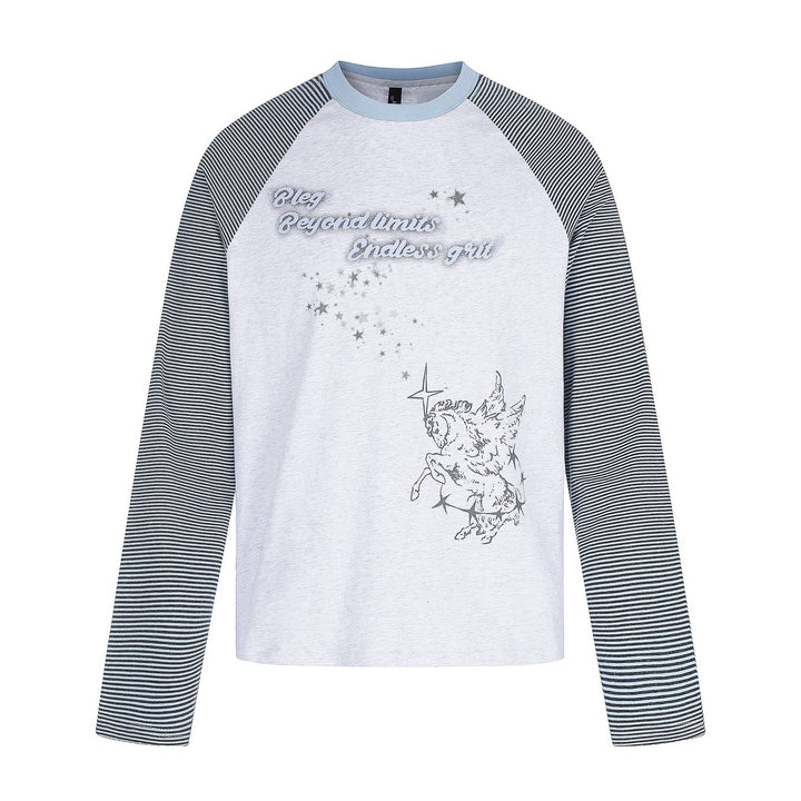 Damen Langarmshirt mit Raglanärmeln und Einhorn-Print Echoarchiv