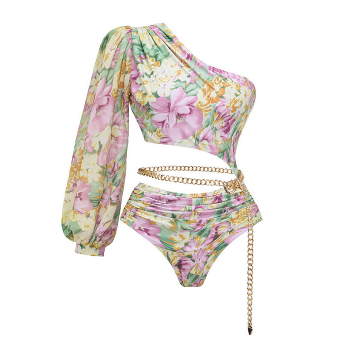 Damen Einseitiger Badeanzug mit floralen Mustern und glamouröse Kette Echo Archiv