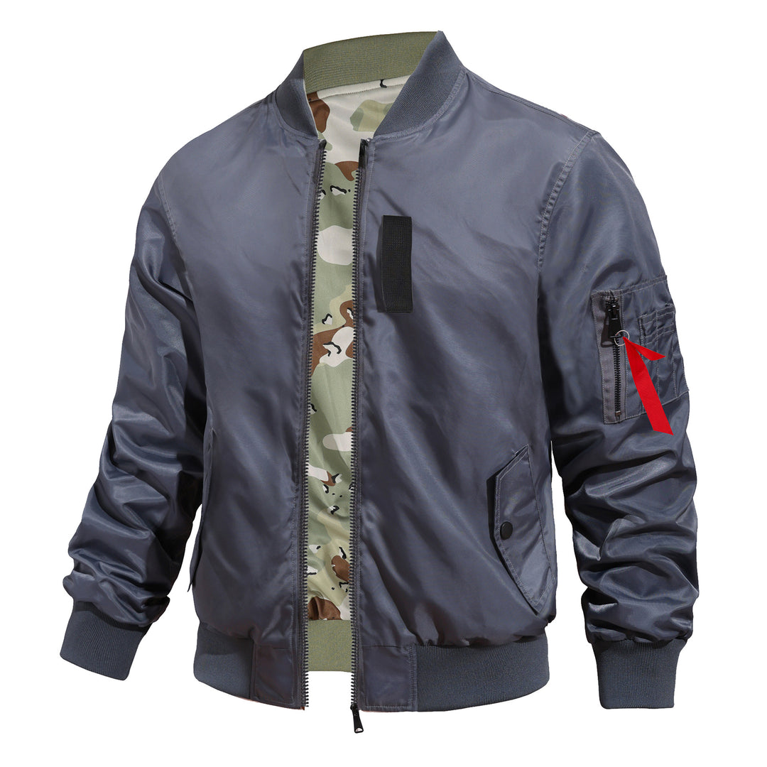 Men's pilot-style MA-1 bomber jacket with camo inner tape and sleeve zip utility pocket – Brevano