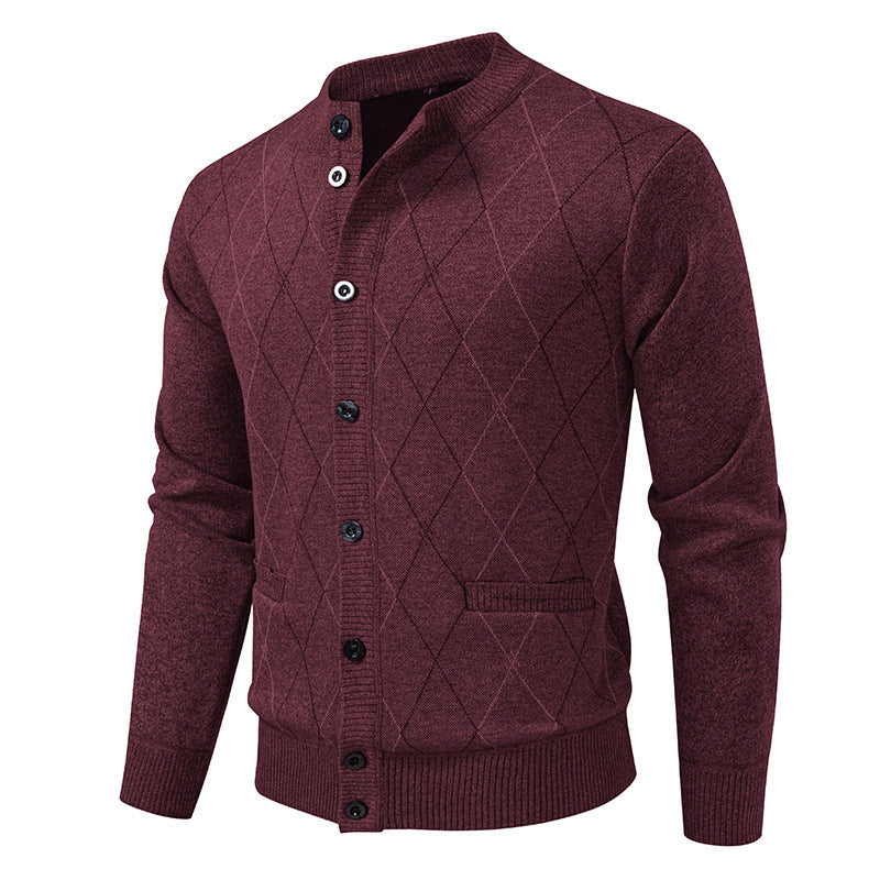 Herren Strickjacke mit modernem Rautenmuster und praktischen Taschen Echoarchiv