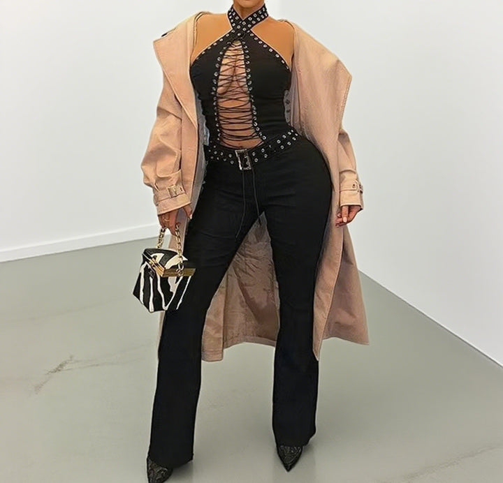 Damen Stylisches Oberteil mit aufwendigem Schnür-Design und glitzernden Akzenten Echo Archiv