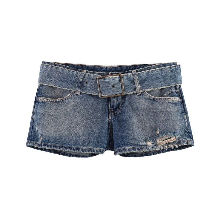 Damen modische Destroyed Denim-Shorts mit verstellbarem Gürtel Echo Archiv